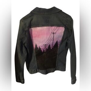 GAP Factory Stretchy Blue Denim Jean Jacket with Custom Painted Artwork on Back